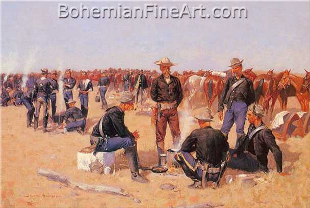 Frederic Remington, A Cavalryman's Breakfast on the Plains Fine Art Reproduction Oil Painting