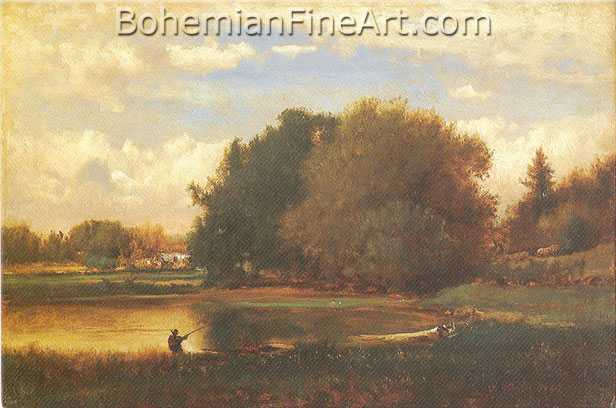 George Innes, Landscape with Man Fishing Fine Art Reproduction Oil Painting