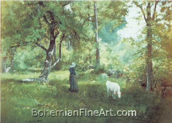 George Innes, Woman with Calf Fine Art Reproduction Oil Painting