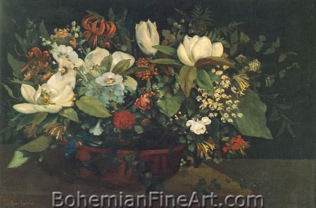 Gustave Courbet, Basket of Flowers Fine Art Reproduction Oil Painting