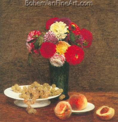 Henri Fantin-Latour, Dalias+ Grapes and Peaches Fine Art Reproduction Oil Painting
