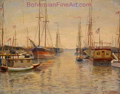 James Needham, A Morning with the Yachts and Houseboats Fine Art Reproduction Oil Painting