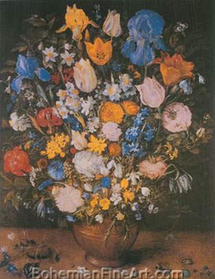 Jan Brueghel the Elder, Bouquet in a Clay Vase Fine Art Reproduction Oil Painting