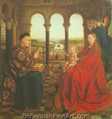 Jan Van Eyck, The Virgin and Child with Chancellor Rodin Fine Art Reproduction Oil Painting