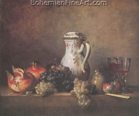 Jean-Baptiste-Simeon Chardin, Grapes and Pomegranates Fine Art Reproduction Oil Painting