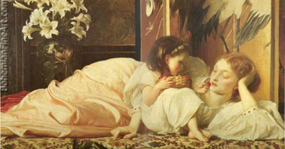 Lord Frederic Leighton, Mother and Child (Cherries) Fine Art Reproduction Oil Painting