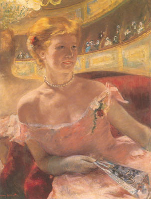 Mary Cassatt, Woman with a Pearl Necklace in a Loge Fine Art Reproduction Oil Painting