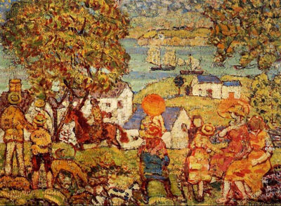 Maurice Prendergast, Landscape Figures Cottages And Boats Fine Art Reproduction Oil Painting