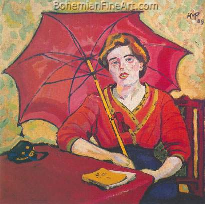 Max Pechstein, Girl in Red with Parasol Fine Art Reproduction Oil Painting