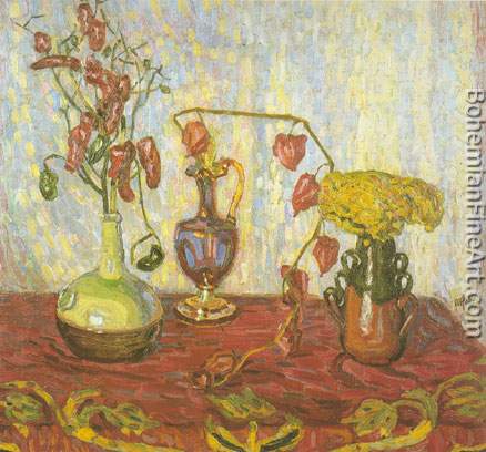 Max Pechstein, Still Life with Winter Cherry and Red Peppers Fine Art Reproduction Oil Painting