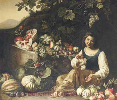 Michelangelo Cerquozzi, A Girl Holding a Bunch of Grapes Fine Art Reproduction Oil Painting