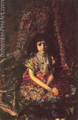 Mikhail Vroubel, Girl against a Persian Carpet Fine Art Reproduction Oil Painting