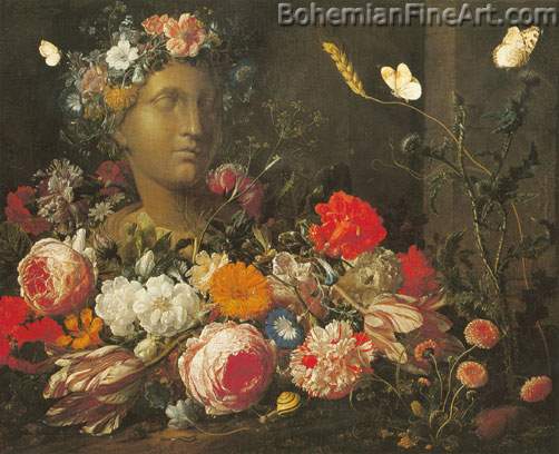 Nicolaes van Verendael, Flowers round a Classical Bust Fine Art Reproduction Oil Painting