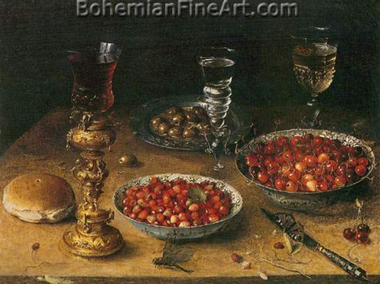 Osias Beert, Still Life with Cherries and Strawberries Fine Art Reproduction Oil Painting