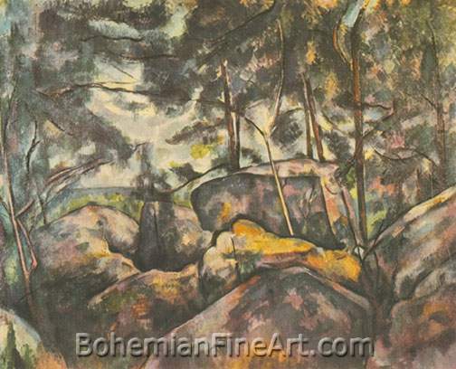 Paul Cezanne, Rocks at Fontainebleau Fine Art Reproduction Oil Painting