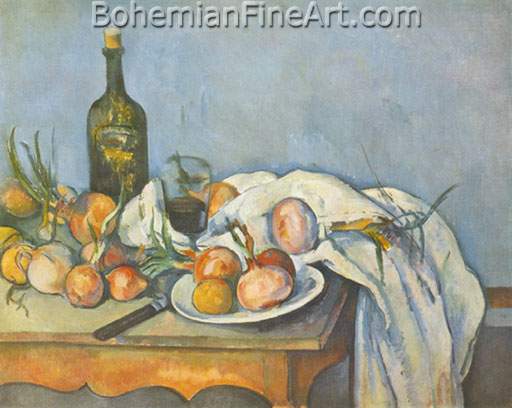 Paul Cezanne, Still-Life with Onions and Bottle Fine Art Reproduction Oil Painting