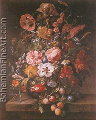 Rachel Ruysch, Bouquet in a Glass Vase Fine Art Reproduction Oil Painting