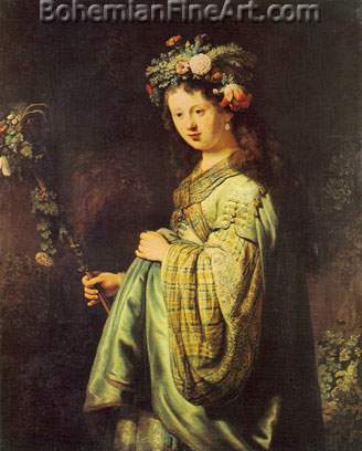 Harmenszoon Rembrandt, Saskia as Flora Fine Art Reproduction Oil Painting