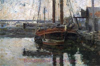 Theodore Robinson, Coal Schooner Unloading Fine Art Reproduction Oil Painting