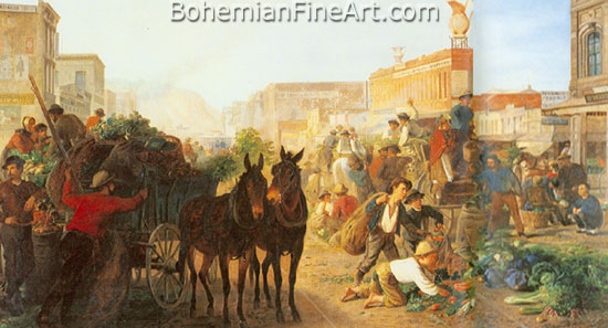 William Hahn, Market Scene+ Sansome Street+ SF Fine Art Reproduction Oil Painting