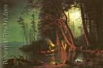 Albert Bierstadt, Lake Tahoe+ Spearing Fish by Torchlight Fine Art Reproduction Oil Painting