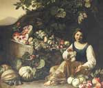 Michelangelo Cerquozzi, A Girl Holding a Bunch of Grapes Fine Art Reproduction Oil Painting