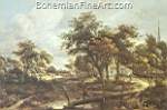 Meindert Hobbema, Landscape with a Footbridge Fine Art Reproduction Oil Painting