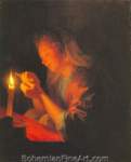 Godfried Schalcken, A Woman Threading a Needle Fine Art Reproduction Oil Painting