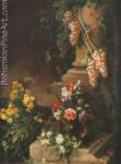 Giuseppe Vicenzino, Flowers in a Garden with a Column Fine Art Reproduction Oil Painting
