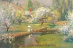 Theodore Wendel, Lady with a Parasol by a Stream Fine Art Reproduction Oil Painting
